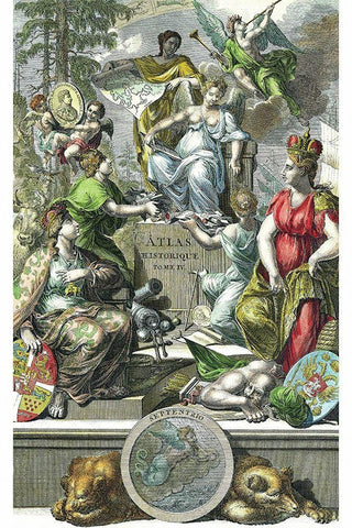 Historical Atlas Title Page Black Ornate Wood Framed Art Print with Double Matting by Chatelain, Henri