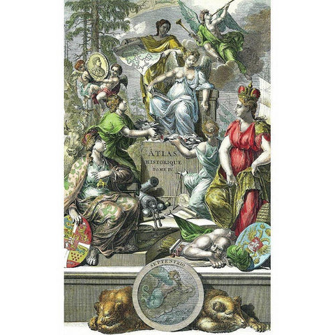 Historical Atlas Title Page Black Modern Wood Framed Art Print with Double Matting by Chatelain, Henri