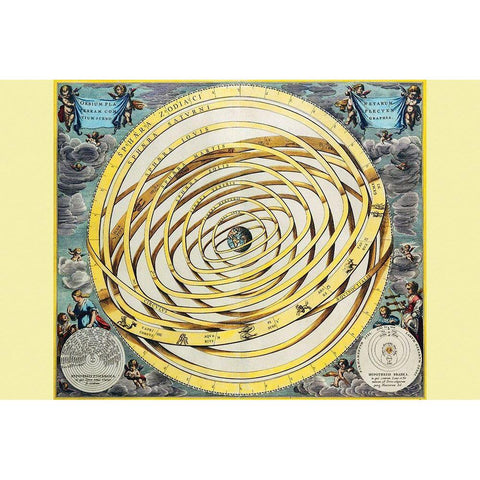Celestial Map Black Modern Wood Framed Art Print with Double Matting by Cellarius, Andreas