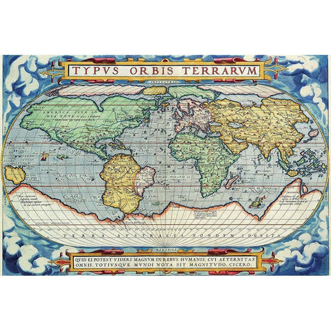 Typus Orbis Terrarum from the Theatre of the World in Apian Projection White Modern Wood Framed Art Print by Ortelius, Abraham