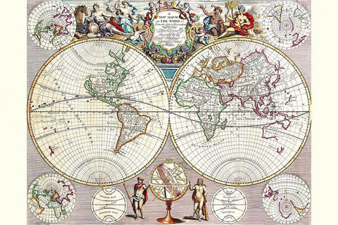 World Map with Figural Representations of the Worlds Peoples Black Ornate Wood Framed Art Print with Double Matting by Seney, John