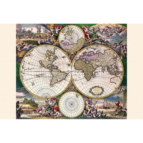 Stereographic Map of the World with Polar projections White Modern Wood Framed Art Print by Wit, Frederik De