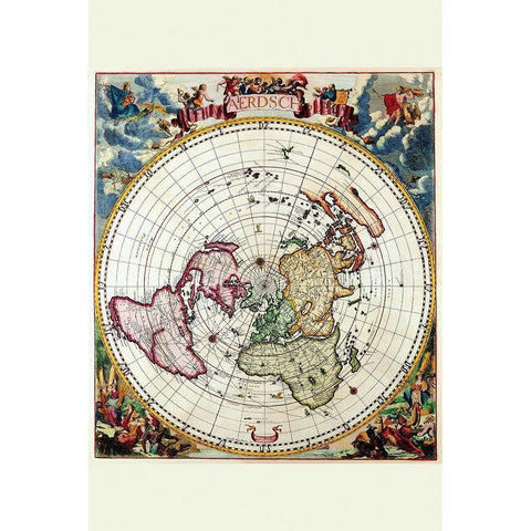 Polar Projection Map of the World White Modern Wood Framed Art Print by Dankertz, Cornelis