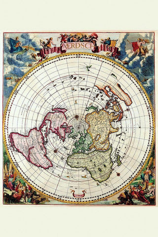 Polar Projection Map of the World Black Ornate Wood Framed Art Print with Double Matting by Dankertz, Cornelis