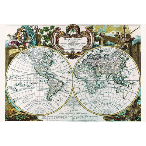 Mappe Monde Nouvelle Black Modern Wood Framed Art Print with Double Matting by Le Rouge, George Louis