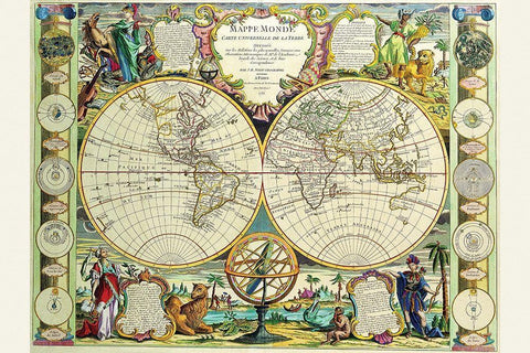 Mappa Monde Carte Universelle de la terre White Modern Wood Framed Art Print with Double Matting by Nolin, Jean Baptiste