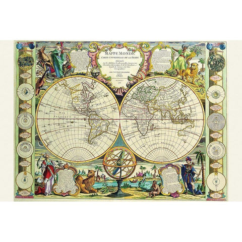 Mappa Monde Carte Universelle de la terre Gold Ornate Wood Framed Art Print with Double Matting by Nolin, Jean Baptiste