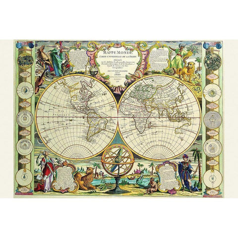 Mappa Monde Carte Universelle de la terre Black Modern Wood Framed Art Print with Double Matting by Nolin, Jean Baptiste