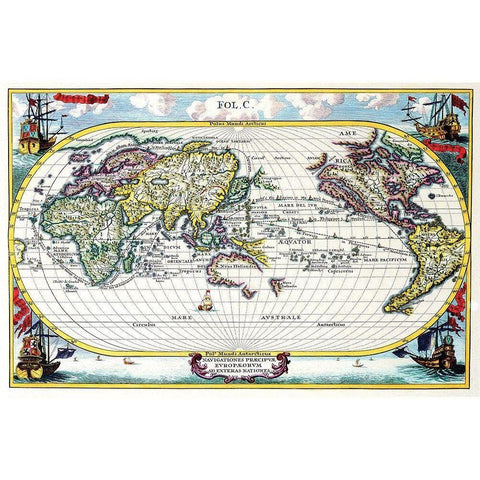Navigationes Precipae Europorum ad Exteras Nationes Navigational Map of the World White Modern Wood Framed Art Print by Scherer, Heinrich