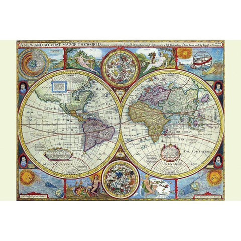 New and Accurate Map of the World a Stereographic Projection White Modern Wood Framed Art Print by Speed, John