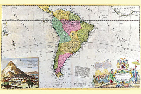 Antique Map of South America White Modern Wood Framed Art Print with Double Matting by Moll, Hermann