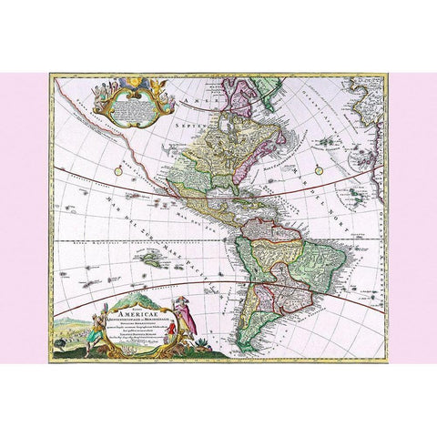 The Americas The Western Hemisphere White Modern Wood Framed Art Print by Homanns, Heirs