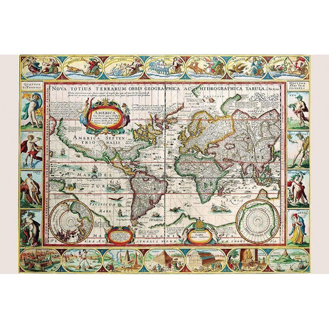 Map of the Americas White Modern Wood Framed Art Print by Van der Keere, Peter