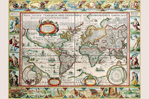 Map of the Americas White Modern Wood Framed Art Print with Double Matting by Van der Keere, Peter