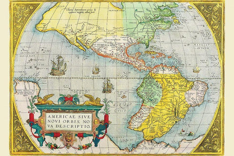 The Americas White Modern Wood Framed Art Print with Double Matting by Ortelius, Abraham