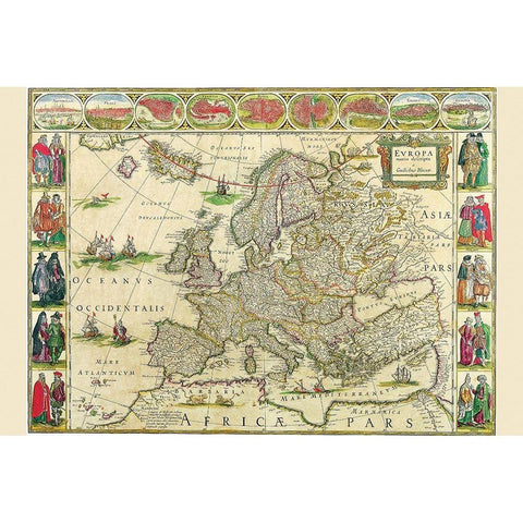 Europe Black Modern Wood Framed Art Print with Double Matting by Blaeu, Willem