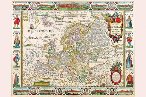 Europe White Modern Wood Framed Art Print with Double Matting by Visscher, Nicolas