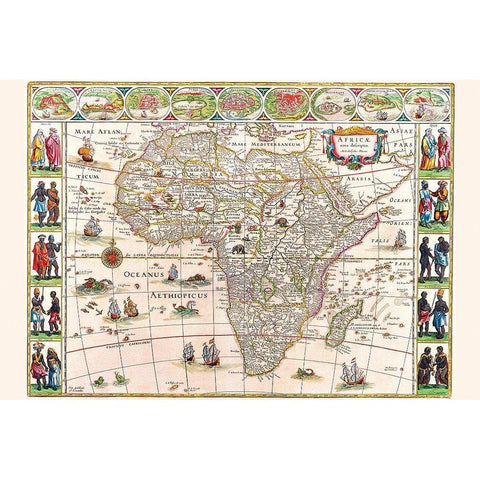 Africa White Modern Wood Framed Art Print by Blaeu, Willem