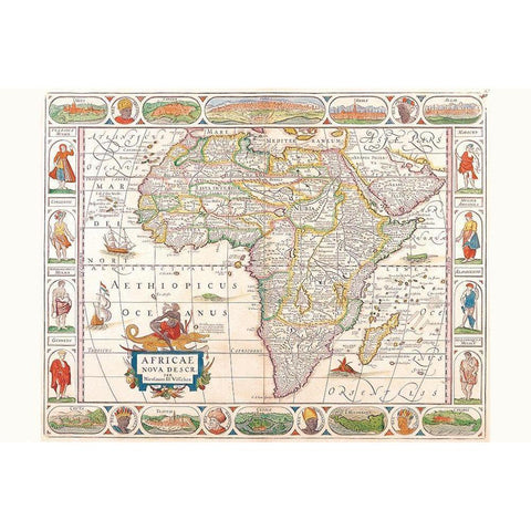 Africa White Modern Wood Framed Art Print by Visscher, Nicolas