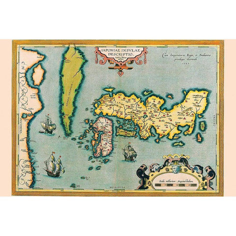 Description of the Japanese Islands Black Modern Wood Framed Art Print with Double Matting by Ortelius, Abraham