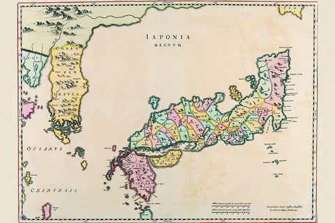 Japan and Korea Black Ornate Wood Framed Art Print with Double Matting by Blaeu, Joan