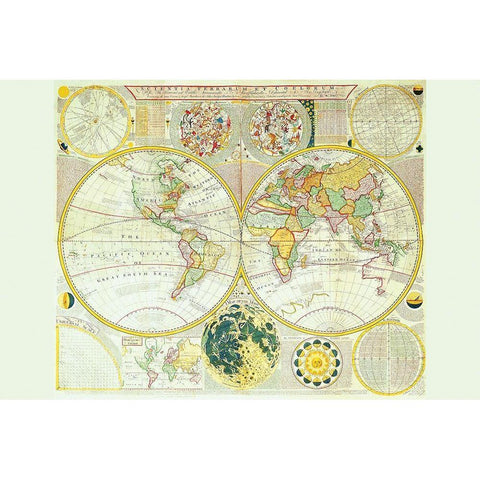 Stereographic Map of the Earth and the Moon Gold Ornate Wood Framed Art Print with Double Matting by Dunn, Samuel