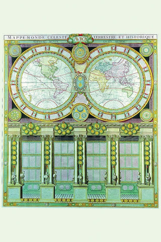 Mappe Monde Celeste Terrestre et Historique Stereographic Projection White Modern Wood Framed Art Print with Double Matting by Desnos, Louis Charles