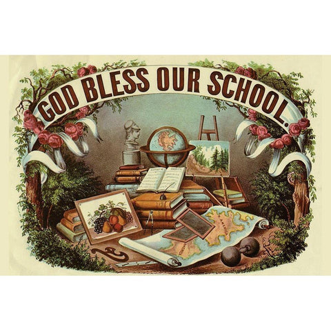 God Bless Our School White Modern Wood Framed Art Print by Arbuckle Brothers