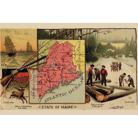 Maine Gold Ornate Wood Framed Art Print with Double Matting by Arbuckle Brothers