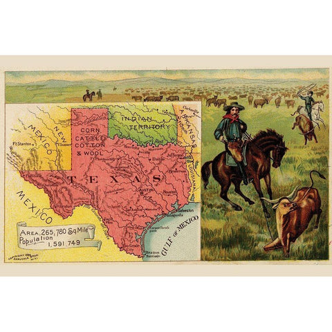 Texas Gold Ornate Wood Framed Art Print with Double Matting by Arbuckle Brothers