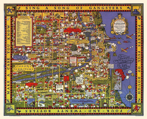 Map of Chicago Gangland Black Ornate Wood Framed Art Print with Double Matting by Robert, Bruce