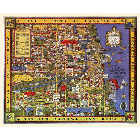 Map of Chicago Gangland Gold Ornate Wood Framed Art Print with Double Matting by Robert, Bruce