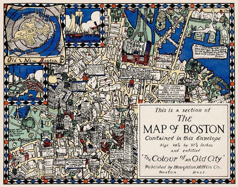 Section of the Map of Boston White Modern Wood Framed Art Print with Double Matting by Clark, Blake Everett