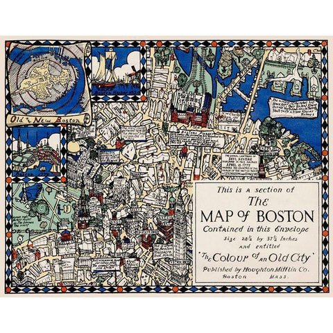 Section of the Map of Boston Gold Ornate Wood Framed Art Print with Double Matting by Clark, Blake Everett