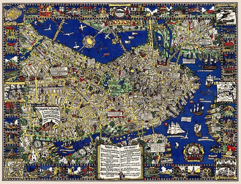 A map of Boston decorative and historical White Modern Wood Framed Art Print with Double Matting by Clark, Blake Everett