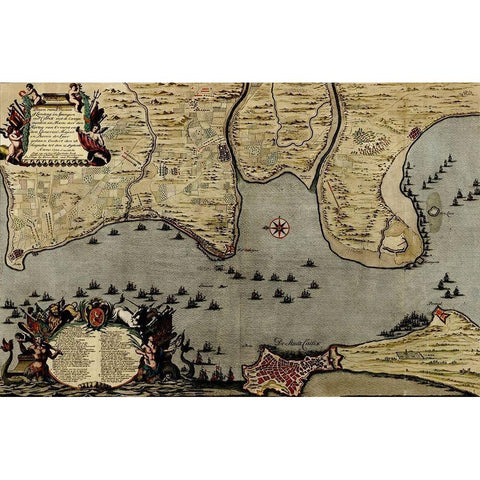 Toulon France Harbor and Defenses 1700 Black Modern Wood Framed Art Print by Beeck, Anna