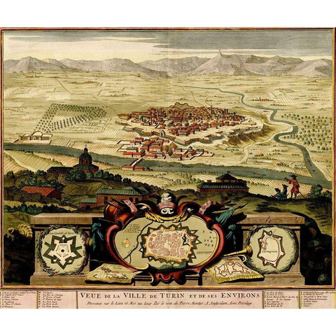 Ivrea Near Turin 1700 Gold Ornate Wood Framed Art Print with Double Matting by Beeck, Anna