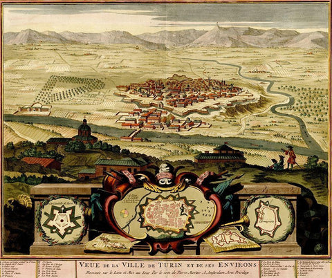 Ivrea Near Turin 1700 Black Ornate Wood Framed Art Print with Double Matting by Beeck, Anna