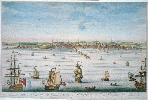 Boston in 1750 Black Ornate Wood Framed Art Print with Double Matting by Carwitham, John J