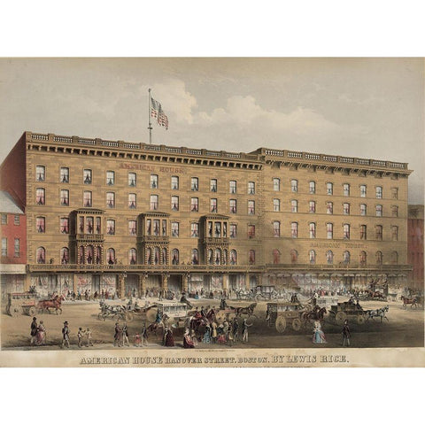 American House Hotel Hanover Street Gold Ornate Wood Framed Art Print with Double Matting by Rice, Lewis
