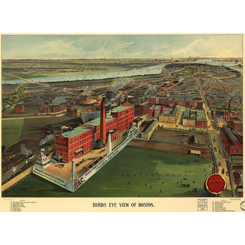 Birds Eye View of Boston 1902 Black Modern Wood Framed Art Print with Double Matting by Beach and Claridge Co