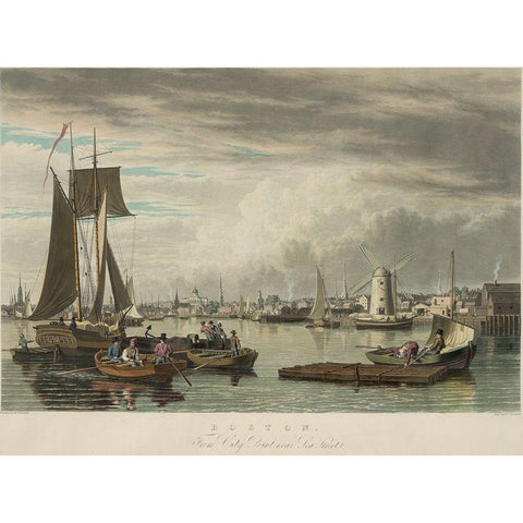 Boston from City Point Near Sea Street Gold Ornate Wood Framed Art Print with Double Matting by Bennett, W J