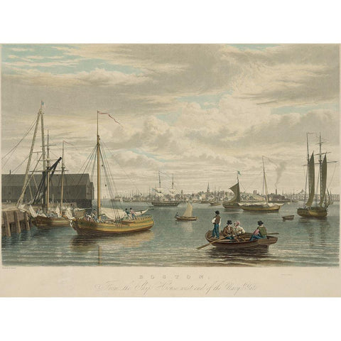 Boston from the ship house Gold Ornate Wood Framed Art Print with Double Matting by Bennett, W J