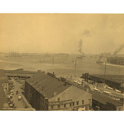 Waterfront Boston Gold Ornate Wood Framed Art Print with Double Matting by Detroit Publishing