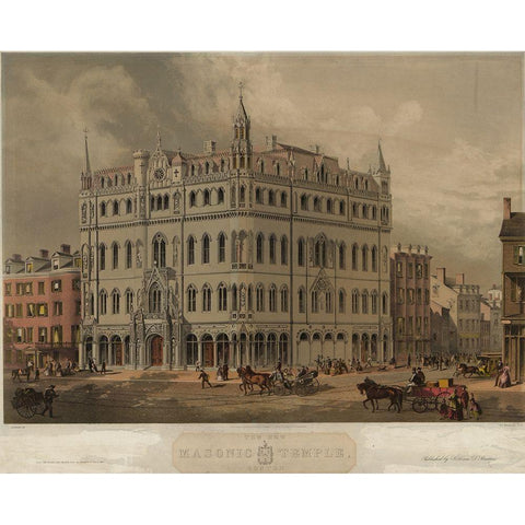 Masonic Temple Gold Ornate Wood Framed Art Print with Double Matting by Buford