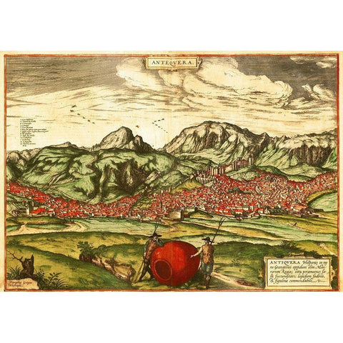 Antequera Malaga Spain Gold Ornate Wood Framed Art Print with Double Matting by Hogenberg, Braun