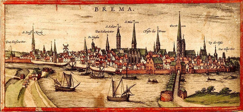Bremen White Modern Wood Framed Art Print with Double Matting by Hogenberg, Braun