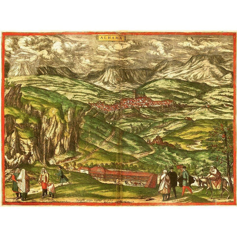 Alhama de Granada Black Modern Wood Framed Art Print with Double Matting by Hogenberg, Braun