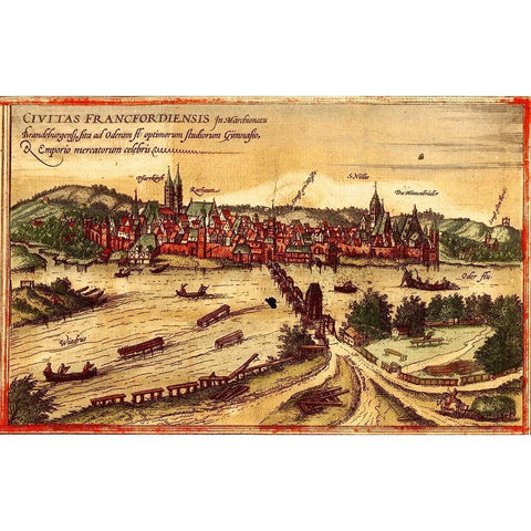 Frankfurt an der Oder White Modern Wood Framed Art Print by Hogenberg, Braun