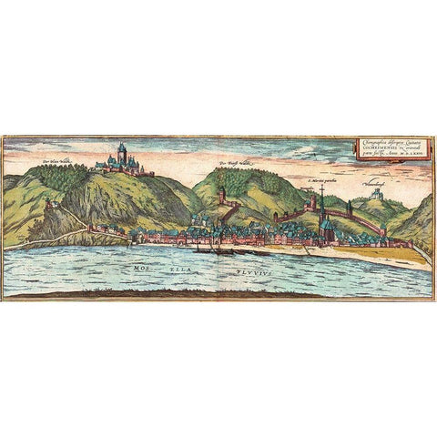 Cochem Black Modern Wood Framed Art Print with Double Matting by Hogenberg, Braun